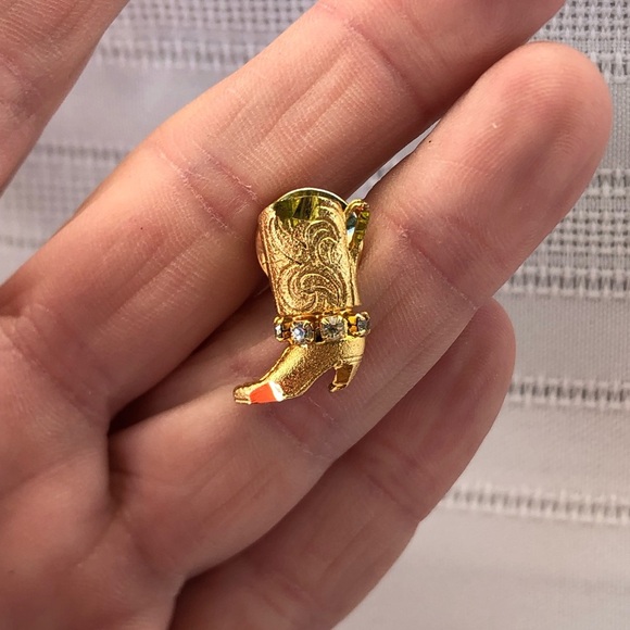 Vtg Rhinestone Cowboy Boot Shaped Pin - Picture 3 of 6